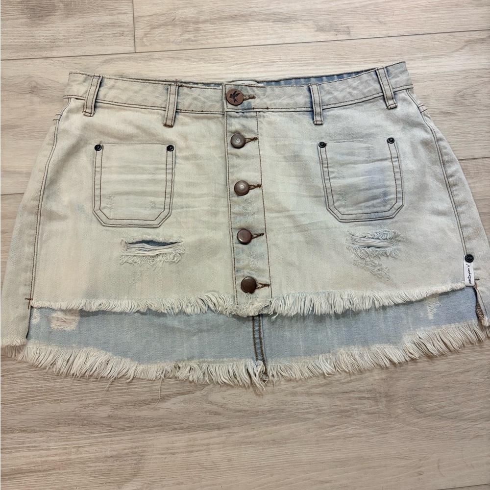 Vintage Denim One Teaspoon Frayed Hem Skirt